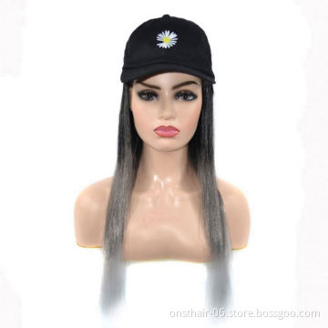 MYZYR Baseball CapWith Hair Long Straight hairFake HairHat Wig SyntheticHair Extensions Hat With Hair Natural Hairpiece ForWomen